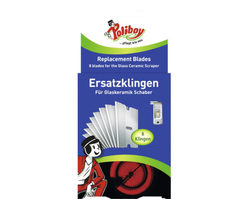 Poliboy Ersatzklingen für Glaskeramikschaber, Packung mit 8 Stück aus Metall für Kochfeldreinigung.