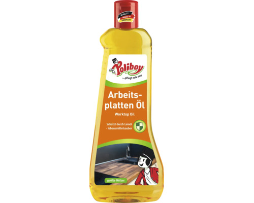 Poliboy Arbeitsplatten Öl zur Pflege von Holzoberflächen in einer Flasche mit Verschlusskappe