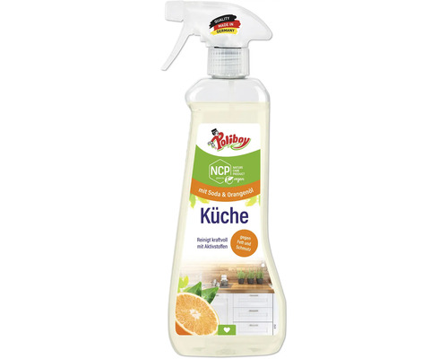 Poliboy Kuchenreiniger mit Soda und Orangenöl in einer Sprühflasche mit 500 Milliliter Inhalt zur Entfernung von Fett und Schmutz in der Kuche.