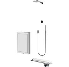 Unterputz Duschsystem mit Kopfbrause, Handbrause, Einhebelmischer und Duschrinne für eine moderne Badgestaltung