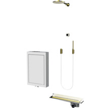 Unterputz Duschset mit Kopfbrause, Handbrause, Einbaubox und Duschrinne in Metalloptik
