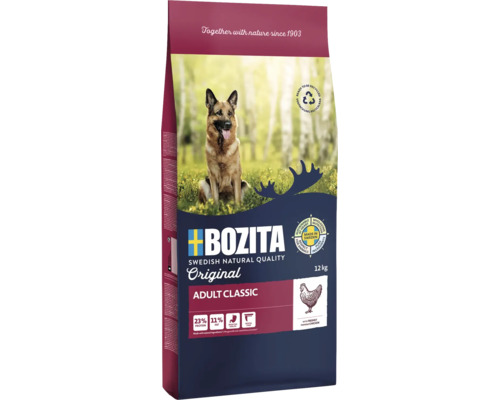 Bozita Adult Classic Hundefutter mit Huhn, Trockenfutter für ausgewachsene Hunde, 12 Kilogramm Sack.
