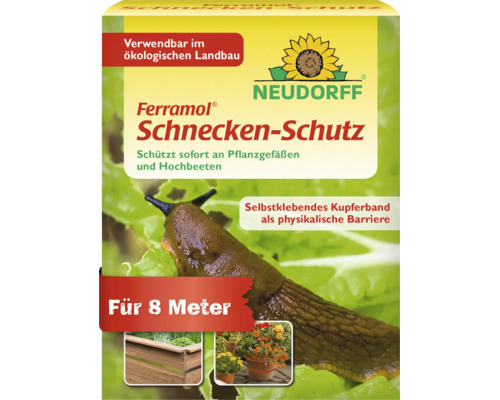Neudorff Ferramol Schnecken Schutz selbstklebendes Kupferband für 8 Meter zur Abwehr von Schnecken an Pflanzengefäßen und Hochbeeten