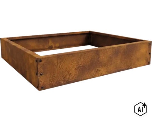 Rechteckiges Hochbeet aus Metall mit Edelrost Optik zur individuellen Gartengestaltung. (Image AI modified or generated)