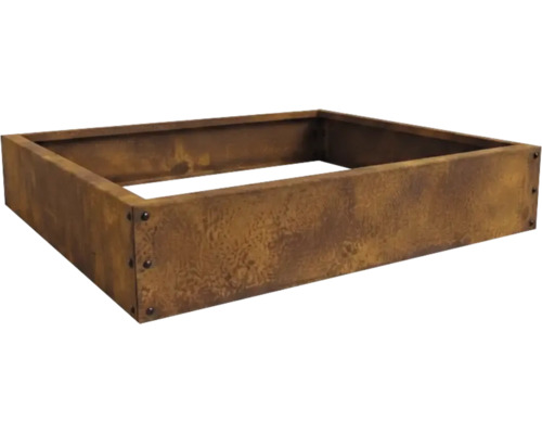 Rechteckiges Hochbeet aus Metall mit Edelrost Optik zur individuellen Gartengestaltung.