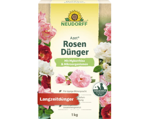 Neudorff Azet Rosendünger für prächtige Blüten, organisch mit Mykorrhiza und Mikroorganismen, sicher für Mensch und Tier, 1 Kilogramm Packung.
