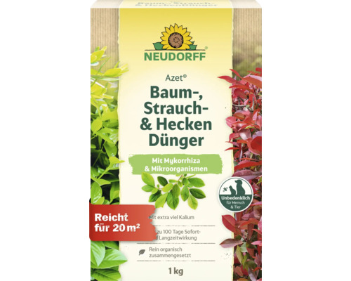Neudorff Azet Baum-, Strauch- und Heckendünger mit Mykorrhiza und Mikroorganismen, 1 Kilogramm Packung für 20 Quadratmeter.