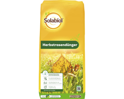 Solabiol Herbstrasendünger 10 Kilogramm Sack mit Kalium für Winterhärte und Rasenpflege.