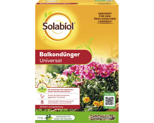 Solabiol Balkondünger Universal 1,5 kg Packung für Pflanzen mit natürlichem Wurzelaktivator für ökologischen Landbau geeignet