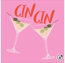 Wandbild mit zwei Martini Gläsern und dem Schriftzug Cin Cin (Image AI modified or generated)