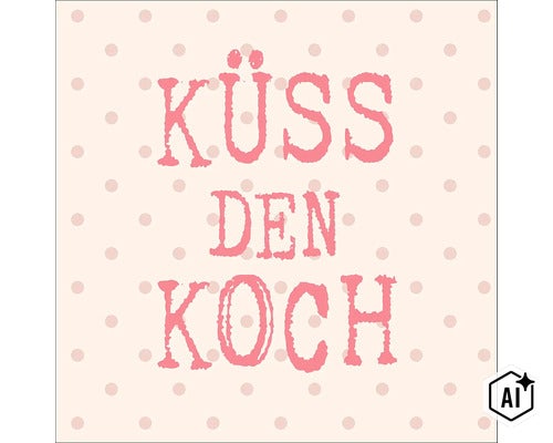 Wandtattoo mit Schriftzug Kuss den Koch und Pünktchenmuster als Dekoration für die Küche (Image AI modified or generated)