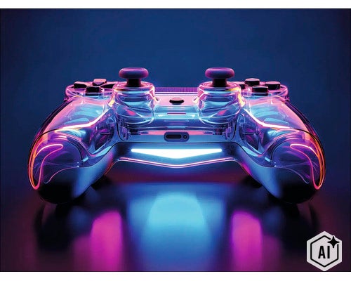 Durchsichtiger Gaming Controller mit leuchtenden Akzenten für Videospiele. (Image AI modified or generated)