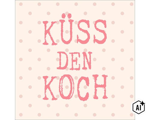 Wandschild mit der Aufschrift Küss den Koch und Punktemuster für die Dekoration in der Küche (Image AI modified or generated)