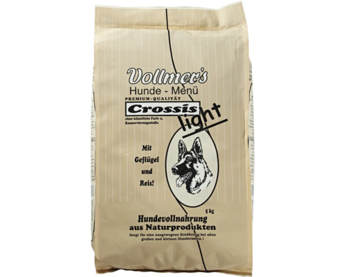 Fuenf Kilogramm Packung Vollmer Hunde Menu Crossis Light Hundetrockenfutter mit Gefluegel und Reis