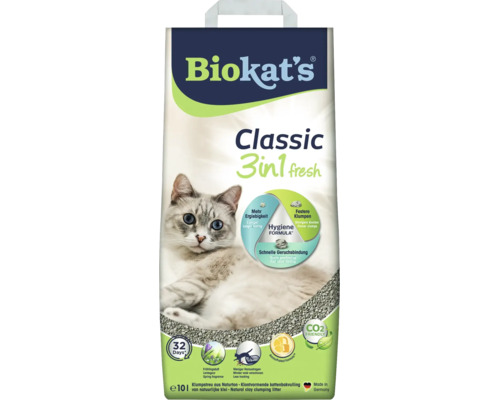 Biokats Classic 3in1 fresh Katzenstreu aus Naturton mit Klumpbildung und Frühlingsduft, 10 Liter Packung.