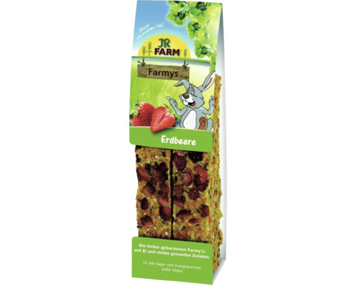 JR Farm Farmys Erdbeere Nagersnack für Nager und Zwergkaninchen in Gebäckform mit Erdbeeren