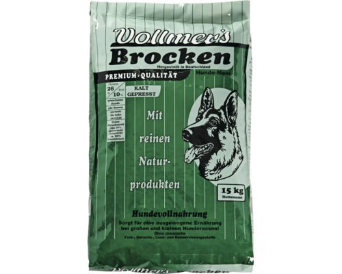 Vollmers Brocken Hundefutter kaltgepresst in 15 Kilogramm Packung mit 30 Prozent Fleischanteil für ausgewachsene Hunde aller Rassen