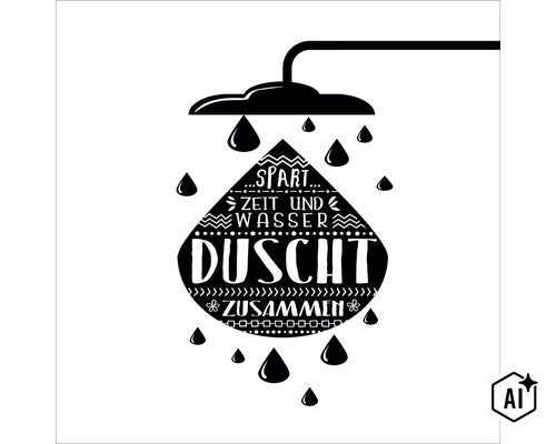 Grafik einer Dusche mit wassersparendem Spruchmotiv für Badaccessoires (Image AI modified or generated)