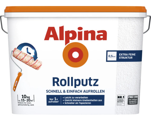 Alpina Rollputz innen 10 Kilogramm für 15 bis 20 Quadratmeter, extra feine Struktur 0,5 Millimeter, gebrauchsfertiger Wandputz zum Aufrollen.