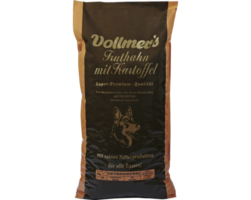 Vollmer's Truthahn mit Kartoffel Trockenfutter für Hunde, getreidefrei, Super Premium Qualität, geeignet für alle Hunderassen.