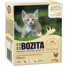 Bozita Kitten Nassfutter für Katzen mit Huhn, getreidefrei, Stückchen in Soße, 370 Gramm Packung.