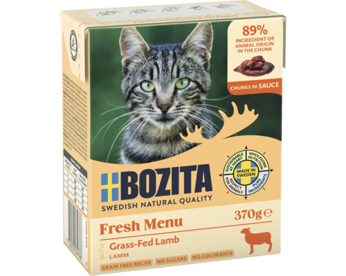 Bozita Katzenfutter im Tetra Pak, Nassfutter mit Lamm, 370 Gramm, getreidefrei, ohne Zucker und Farbstoffe.