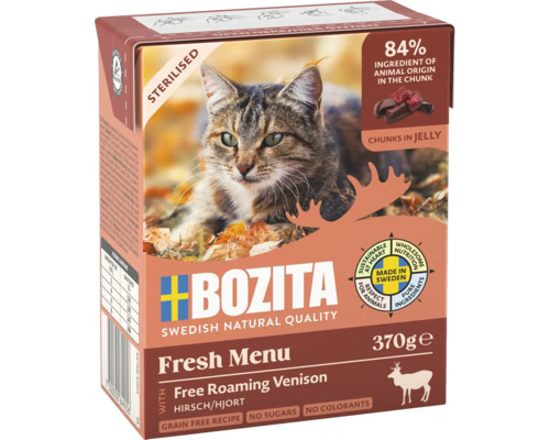 Bozita Katzenfutter Fresh Menu mit Wild in der dreihundertsiebzig Gramm Packung