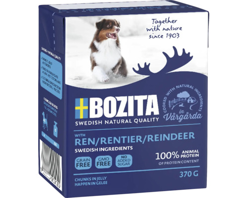 Bozita Hundefutter mit Rentier in Gelee, getreidefrei und ohne Zuckerzusatz, 370 Gramm Packung.