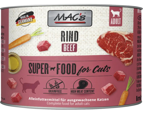 Dose Macs Katzennassfutter Rind Alleinfuttermittel fuer ausgewachsene Katzen getreidefrei mit hohem Fleischanteil
