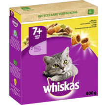 Whiskas 7 plus Katzentrockenfutter mit Huhn, 800 Gramm Packung, Trockenfutter fuer Seniorkatzen zur Unterstuetzung der Vitalitaet.