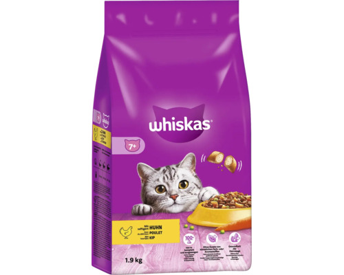 Whiskas 7 plus Trockenfutter für Katzen mit Huhn 1,9 Kilogramm Beutel