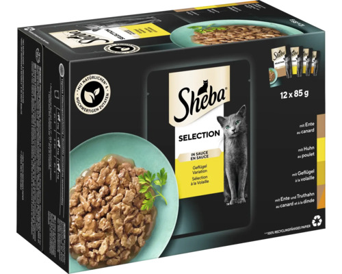 Sheba Selection Katzennahrung Geflügel Variation in Soße, 12 Beutel à 85 Gramm Multipack