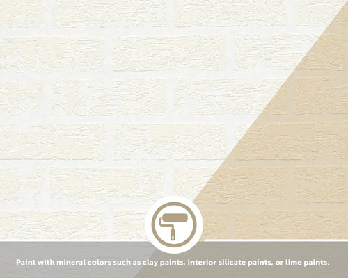 Strukturierte Ziegelwand mit Anleitung zum Streichen mit mineralischen Farben wie Lehmfarbe, Silikatfarbe oder Kalkfarbe.