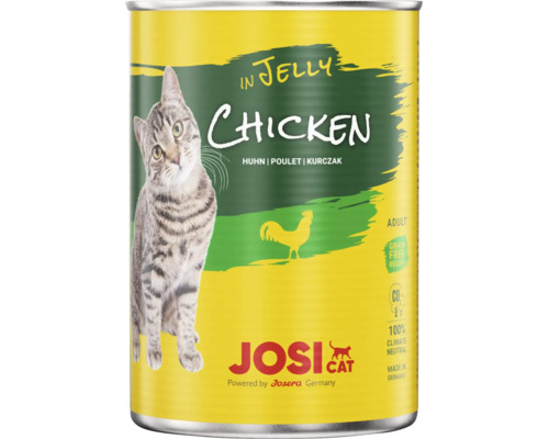 Dose JosiCat Katzenfutter mit Huhn in Gelee fuer ausgewachsene Katzen.