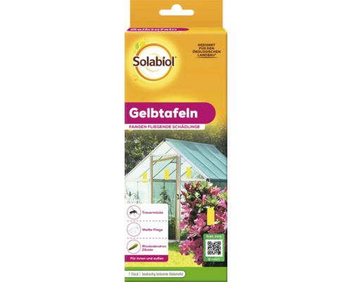 Solabiol Gelbtafeln zur Bekämpfung von fliegenden Schädlingen wie Trauermücken und Weißen Fliegen, 7 Stück, für Innen und Außen geeignet.