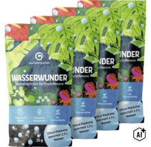 Wundergarten Wasserwunder Wasserspeicher für Topfpflanzen mit Pflanzenkohle in der 25 Gramm Packung. (Image AI modified or generated)