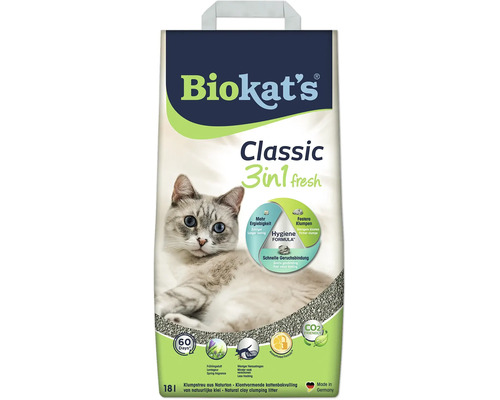 Biokat s Classic 3in1 fresh Katzenstreu aus Naturton mit Frühlingsduft 18 Liter Klumpstreu
