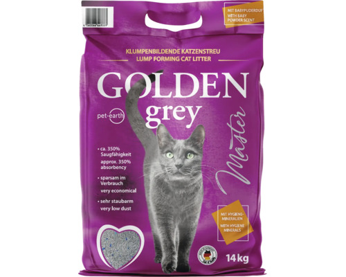 Golden Grey Master klumpende Katzenstreu mit Babypuderduft, 14 Kilogramm
