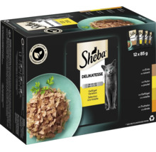 Sheba Delikatesse Geflügel Variation Nassfutter für Katzen in Gelee, 12 Beutel à 85 Gramm