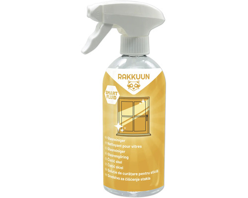 Rakkuun Glasreiniger in einer Sprühflasche zur Reinigung von Fensterflächen.