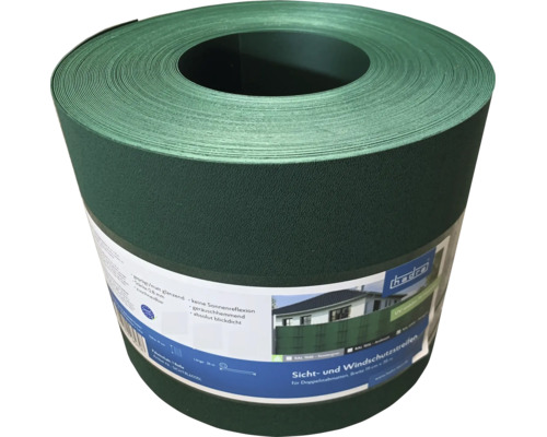 Rolle Sichtschutzstreifen aus Kunststoff für Doppelstabmattenzäune, 19 Zentimeter hoch und 35 Meter lang.