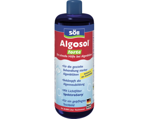 Söll Algosol forte Algenvernichter für Teiche zur gezielten Bekämpfung starker Algenblüten, 1 Liter für 20.000 Liter Teichwasser.