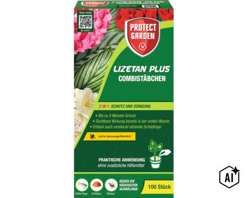 Protect Garden Lizetan Plus Kombistäbchen 100 Stück zur Schädlingsbekämpfung und Düngung von Zierpflanzen mit Schutz vor Insekten. (Image AI modified or generated)