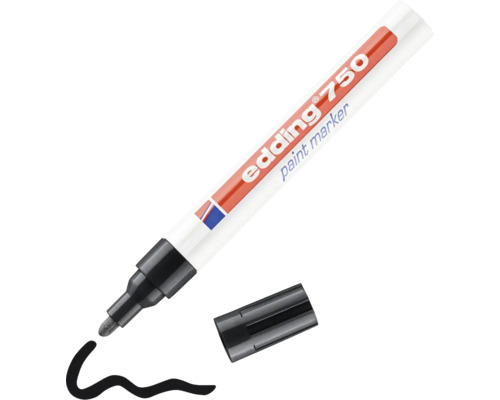 Edding 750 Lackmarker mit abgenommener Kappe und gezeichnetem Strich