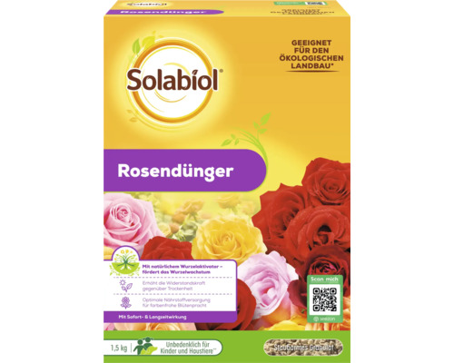 Solabiol Rosendünger für optimale Nährstoffversorgung und Wurzelwachstum im 1,5 Kilogramm Karton geeignet für ökologischen Landbau.