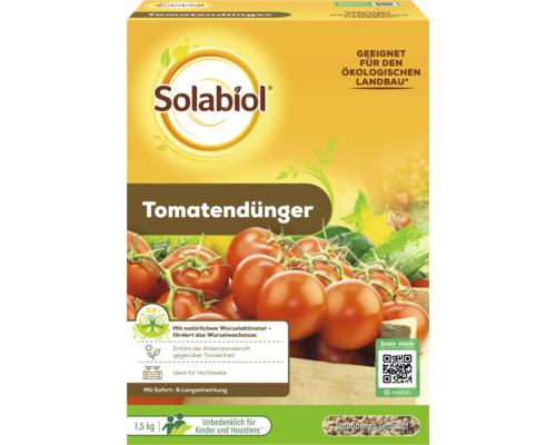Solabiol Tomatendünger für den ökologischen Landbau 1,5 kg Packung mit natürlichem Wurzelaktivator für gesundes Pflanzenwachstum.
