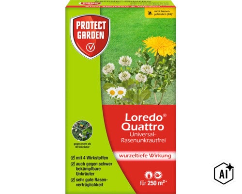 Protect Garden Loredo Quattro Rasenunkrautfrei Mittel zur Bekämpfung von Rasenunkräutern mit wurzeltiefer Wirkung für bis zu 250 Quadratmeter (Image AI modified or generated)