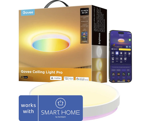 Govee Ceiling Light Pro LED Deckenleuchte mit Smart Home Steuerung und App Funktion in runder Form.