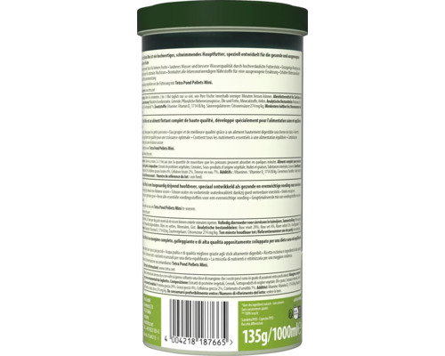 Tetra Pond Sticks Mini Fischfutter Dose mit ausführlichen Produktinformationen und Fütterungshinweisen für Teichfische.
