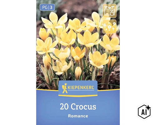 Kiepenkerl Blumenzwiebeln 20 Crocus Romance Frühlingsblüher zur Gartenpflanzung (Image AI modified or generated)